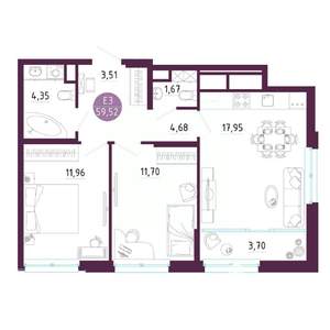 2-к квартира, вторичка, 60м2, 2/10 этаж