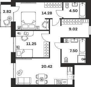 2-к квартира, вторичка, 70м2, 2/7 этаж