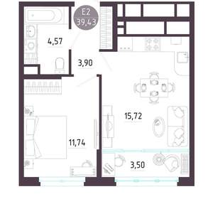 1-к квартира, вторичка, 39м2, 4/10 этаж