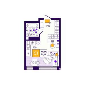 Студия квартира, вторичка, 26м2, 9/12 этаж