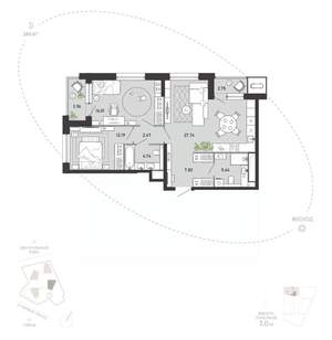 2-к квартира, вторичка, 83м2, 21/21 этаж