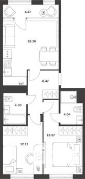 2-к квартира, вторичка, 63м2, 3/4 этаж