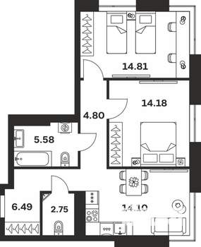 2-к квартира, вторичка, 63м2, 1/7 этаж