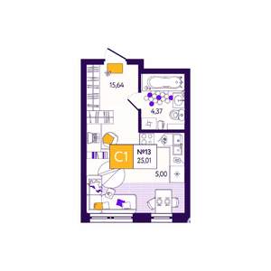 Студия квартира, вторичка, 25м2, 1/12 этаж