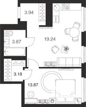 1-к квартира, вторичка, 44м2, 25/25 этаж