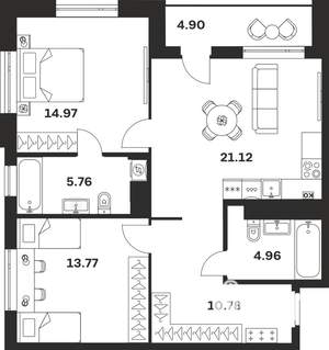 2-к квартира, вторичка, 76м2, 2/4 этаж