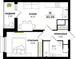 1-к квартира, вторичка, 40м2, 4/25 этаж