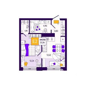 1-к квартира, вторичка, 36м2, 4/12 этаж