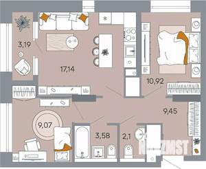 2-к квартира, строящийся дом, 55м2, 3/19 этаж