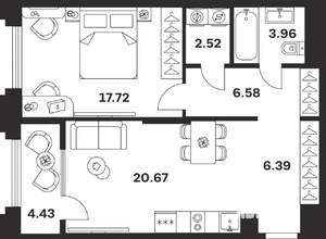 1-к квартира, вторичка, 62м2, 7/10 этаж