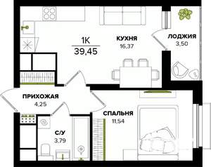 1-к квартира, строящийся дом, 39м2, 5/25 этаж