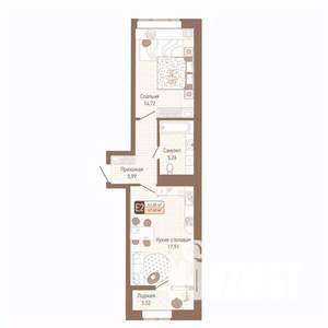 1-к квартира, строящийся дом, 46м2, 11/14 этаж