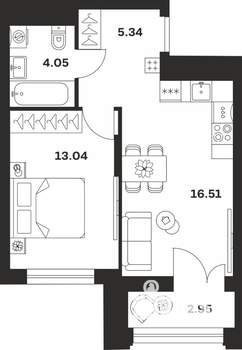 1-к квартира, вторичка, 42м2, 13/15 этаж