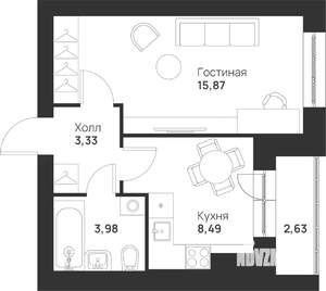 1-к квартира, вторичка, 34м2, 1/5 этаж