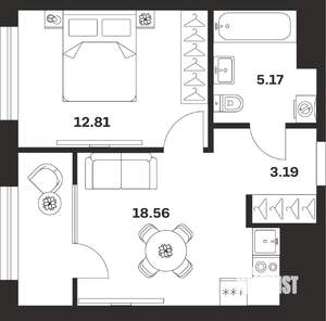 1-к квартира, строящийся дом, 40м2, 5/25 этаж