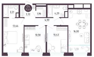 3-к квартира, вторичка, 72м2, 7/10 этаж