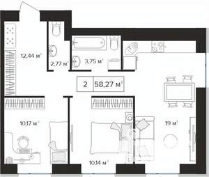 2-к квартира, вторичка, 58м2, 1/10 этаж