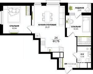 2-к квартира, вторичка, 62м2, 16/25 этаж