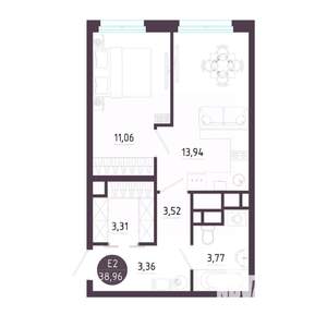 1-к квартира, вторичка, 39м2, 6/10 этаж