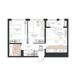 2-к квартира, вторичка, 51м2, 3/5 этаж