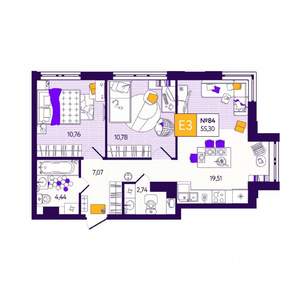 2-к квартира, вторичка, 55м2, 6/12 этаж