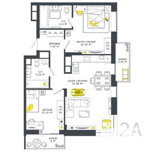2-к квартира, вторичка, 79м2, 5/25 этаж