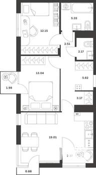 2-к квартира, вторичка, 68м2, 3/4 этаж