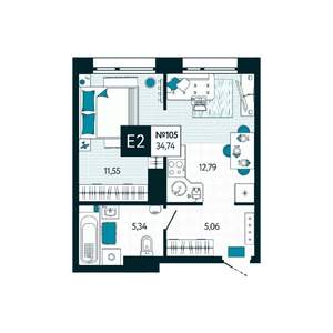 1-к квартира, вторичка, 35м2, 10/15 этаж