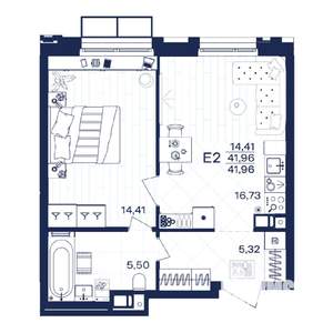 1-к квартира, строящийся дом, 42м2, 5/15 этаж