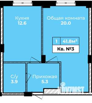 1-к квартира, строящийся дом, 42м2, 1/10 этаж