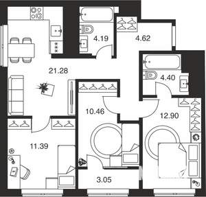 3-к квартира, вторичка, 72м2, 15/25 этаж