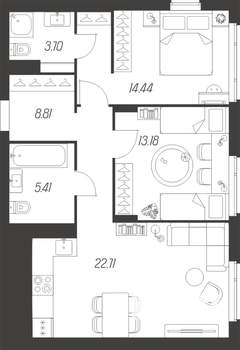 2-к квартира, вторичка, 68м2, 14/15 этаж