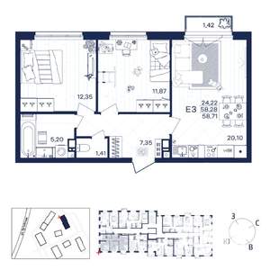 2-к квартира, вторичка, 59м2, 3/15 этаж