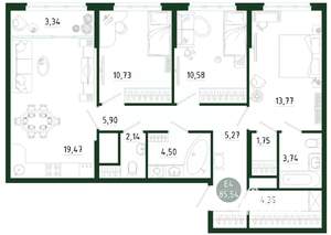 3-к квартира, строящийся дом, 86м2, 21/25 этаж