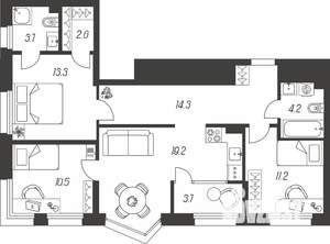 3-к квартира, строящийся дом, 83м2, 7/24 этаж