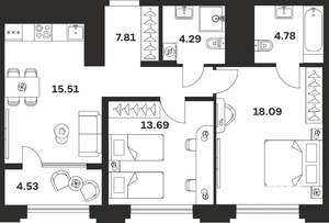 2-к квартира, вторичка, 69м2, 6/10 этаж