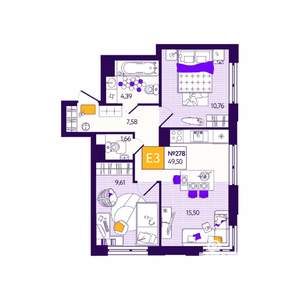 2-к квартира, вторичка, 50м2, 8/12 этаж