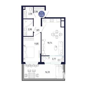 2-к квартира, строящийся дом, 61м2, 1/25 этаж