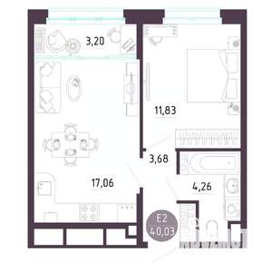1-к квартира, строящийся дом, 40м2, 10/10 этаж