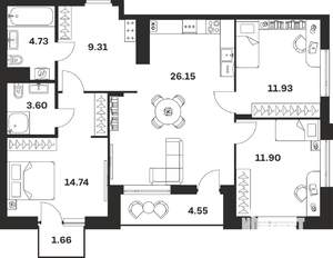 3-к квартира, вторичка, 89м2, 3/4 этаж