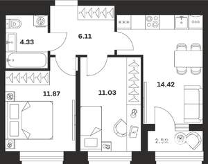 2-к квартира, вторичка, 50м2, 1/13 этаж