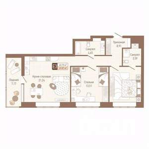 2-к квартира, вторичка, 66м2, 3/14 этаж