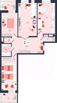 4-к квартира, вторичка, 100м2, 12/14 этаж