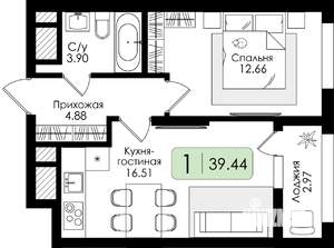 1-к квартира, вторичка, 40м2, 22/25 этаж