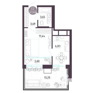 1-к квартира, строящийся дом, 41м2, 1/10 этаж