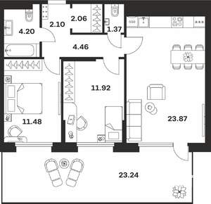 2-к квартира, вторичка, 68м2, 1/10 этаж