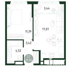 1-к квартира, строящийся дом, 40м2, 8/25 этаж