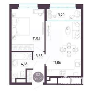 1-к квартира, строящийся дом, 40м2, 10/10 этаж