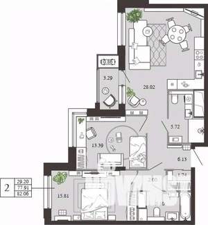 2-к квартира, вторичка, 82м2, 8/21 этаж