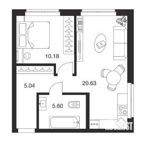 1-к квартира, вторичка, 41м2, 1/25 этаж